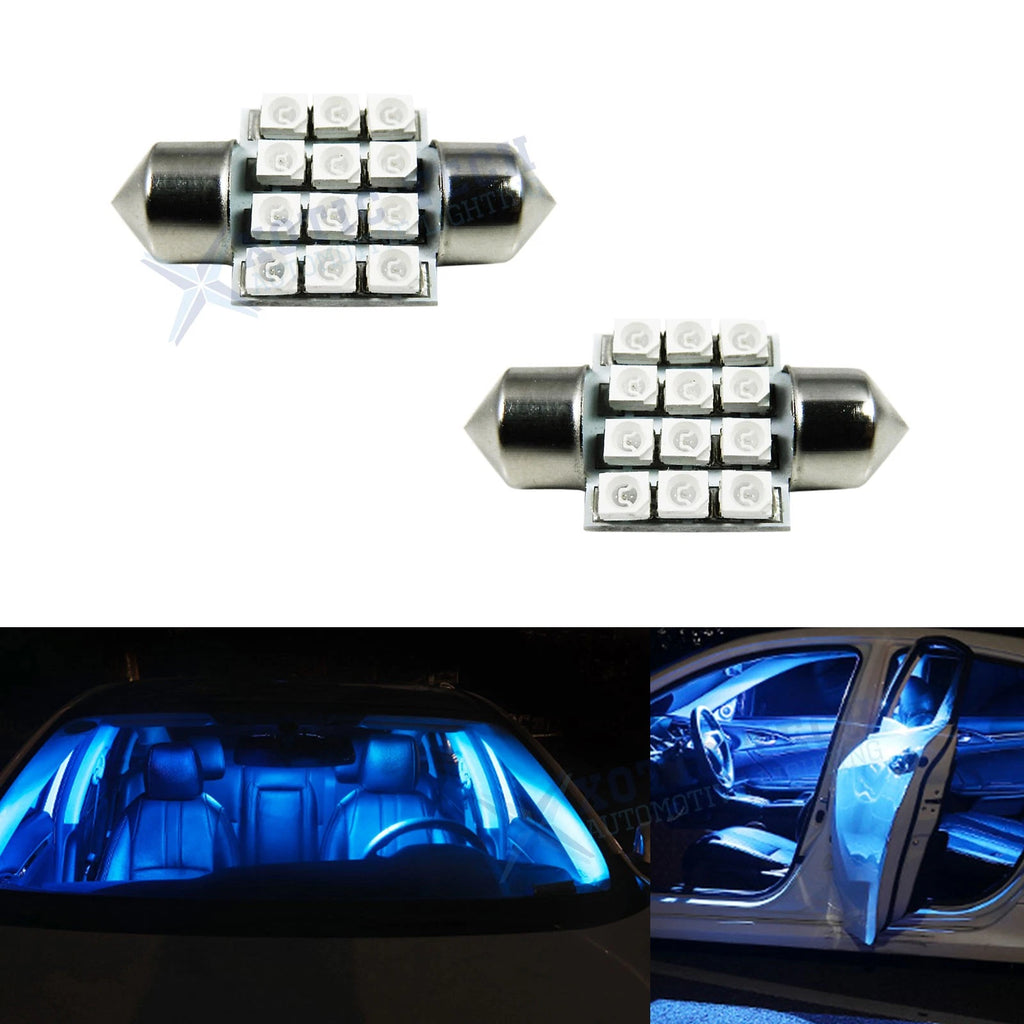 Ultra Blue 31mm Festoon 12-SMD Interior Map Dome LED Bulbs for DE3175 DE3022 (2010–2013)