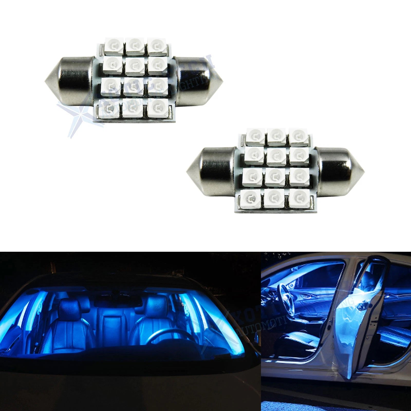 Ultra Blue 31mm Festoon 12-SMD Interior Map Dome LED Bulbs for DE3175 DE3022 (2010–2013)