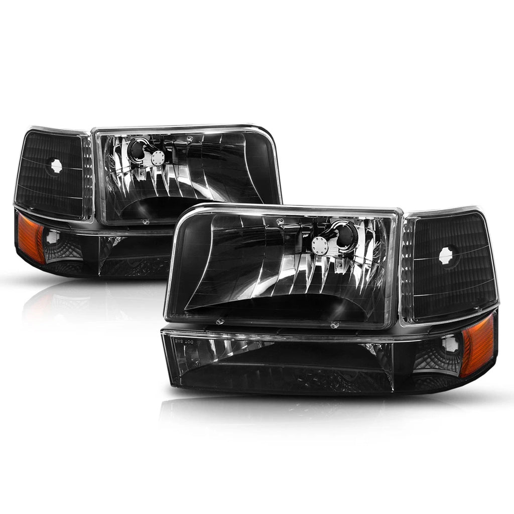 Black Housing Headlight Amber Corner Signal Lamps for Ford F150/F250/F350 (1992–1996)