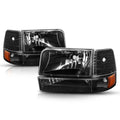Black Housing Headlight Amber Corner Signal Lamps for Ford F150/F250/F350 (1992–1996)