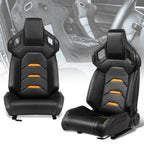 Pair Reclinable Racing Seats for Universal Vehicles with Sliders Orange