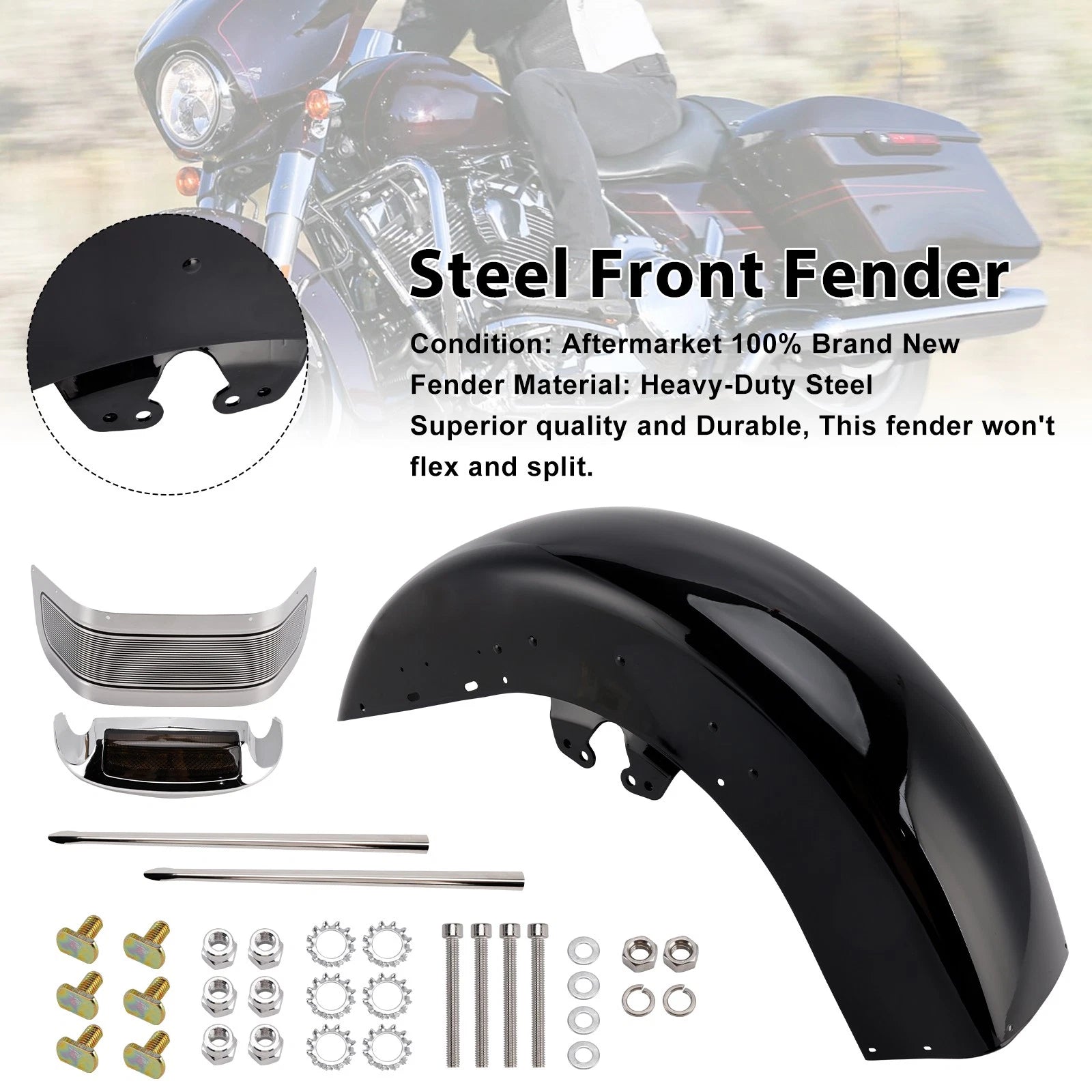 Steel Front Fender Mudguard for Harley Touring Electra Glide (2014–2024)