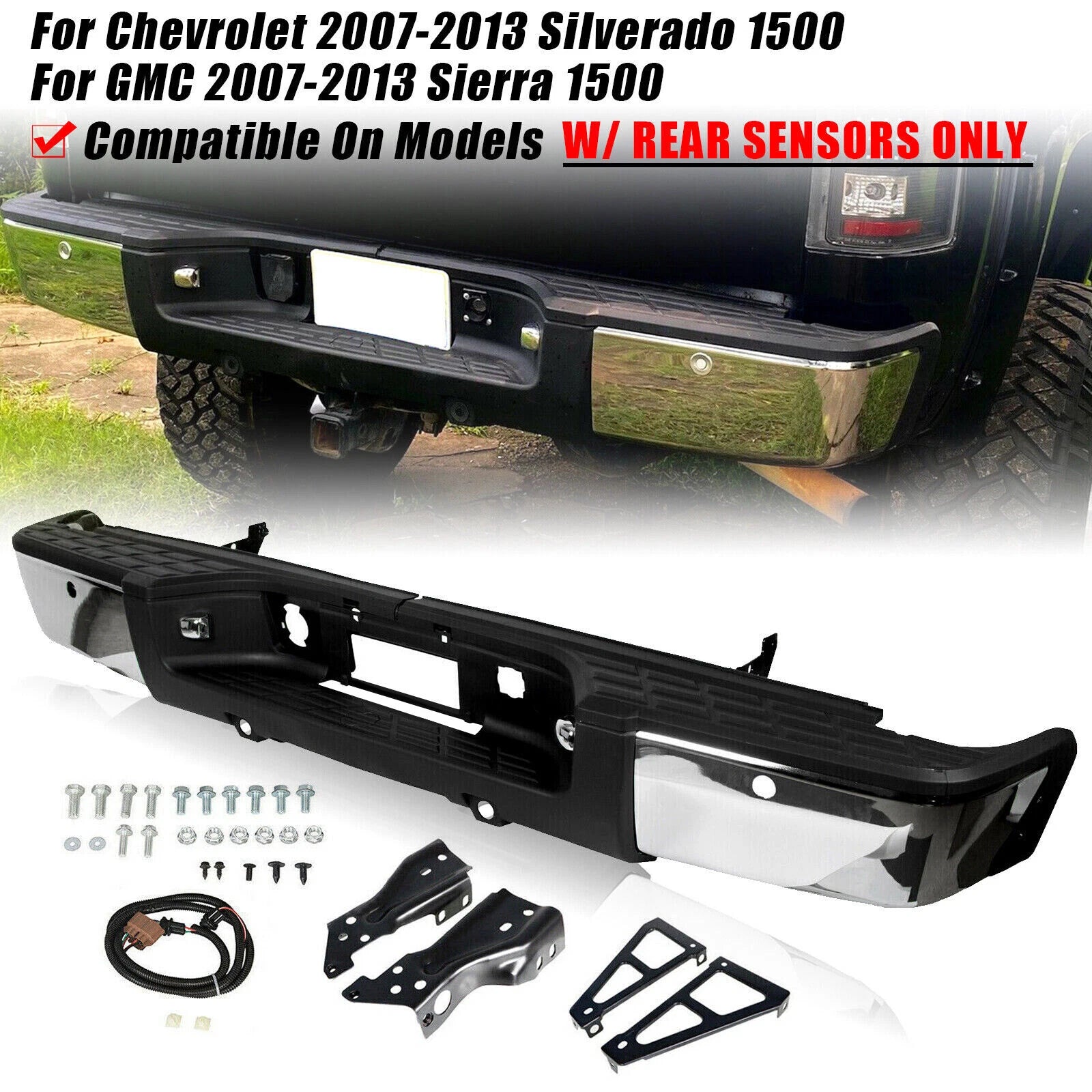 Chrome Rear Bumper for Chevy Silverado GMC Sierra 1500 (2007–2013)