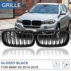 Glossy Black Front Kidney Grill Hood Grille Double Slat for BMW X5 (2014-2018)