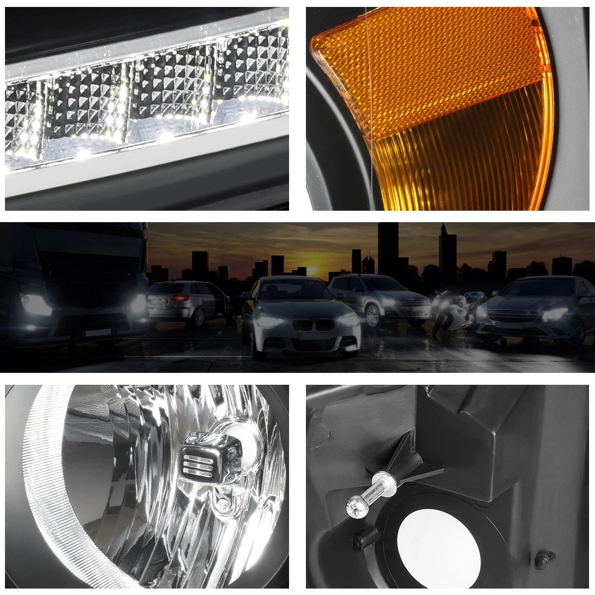 LED DRL Strip Headlight for Dodge Ram Truck (2006–2009) Black Housing Amber