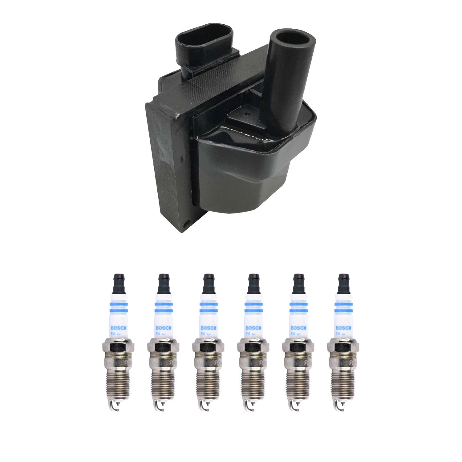 Set of 6 Hitachi Ignition Coils & Bosch Double Iridium Spark Plugs for Safari 4.3 V6 (1999–2007)