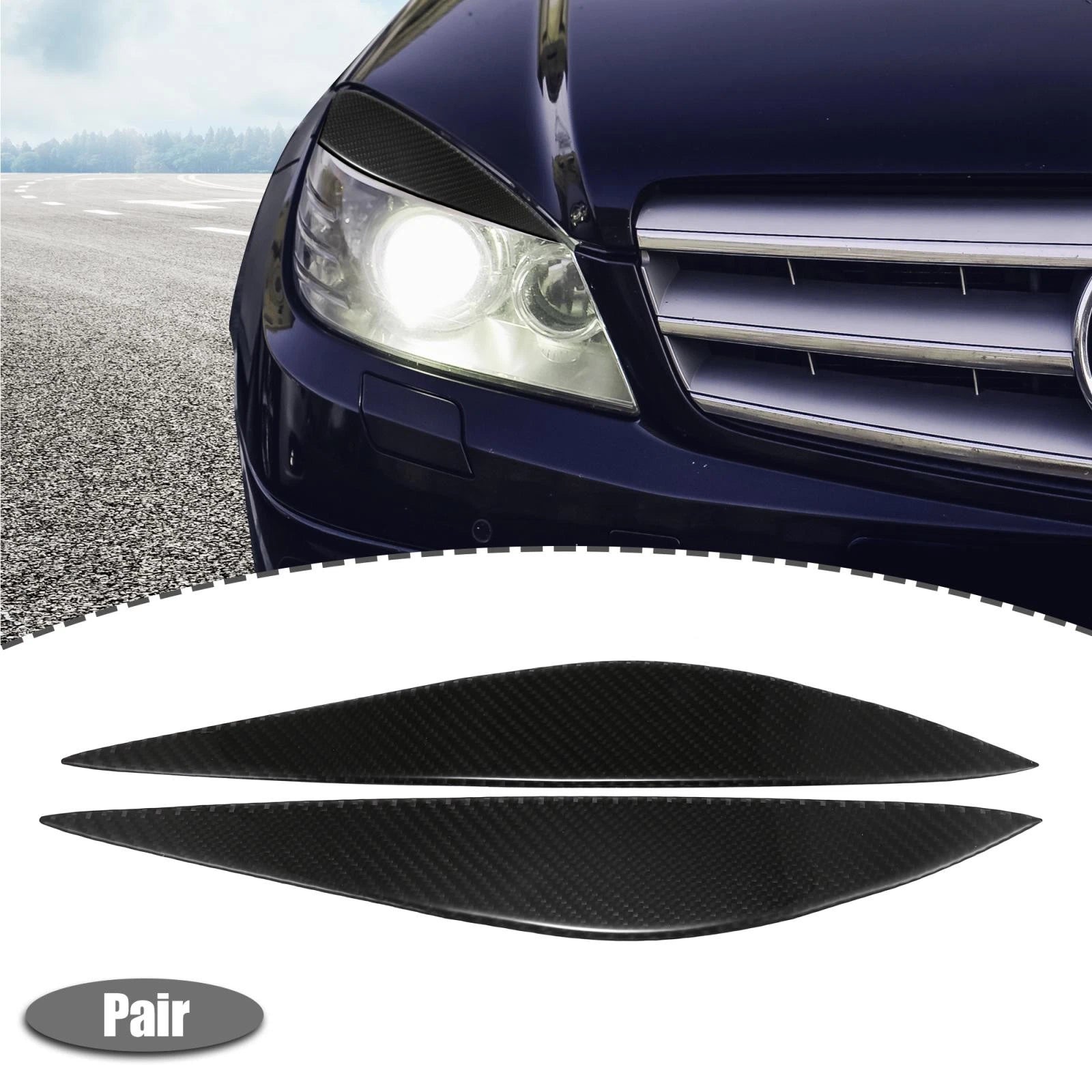 1 Pair Headlight Eyebrows Sticker for Mercedes-Benz W204 (2007–2014) Carbon Fiber