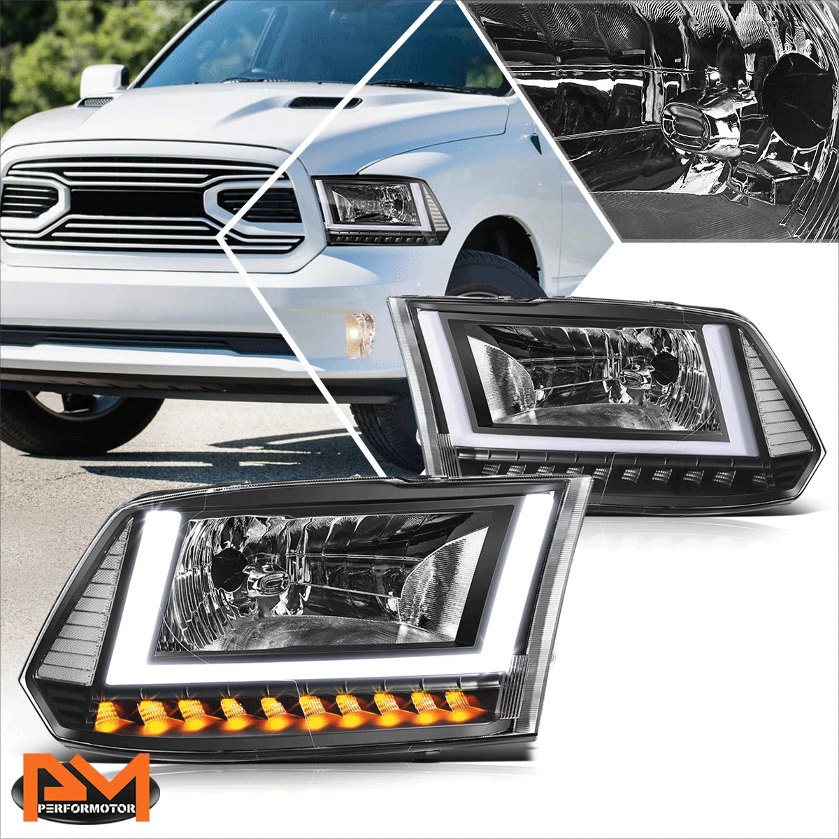 U-Shape LED Tube DRL Headlights for Dodge Ram 1500-3500 (2009–2024)