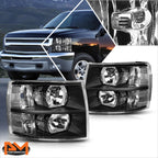 Headlight Lamps for Chevy Silverado (2007–2014) Black Housing Clear Corner