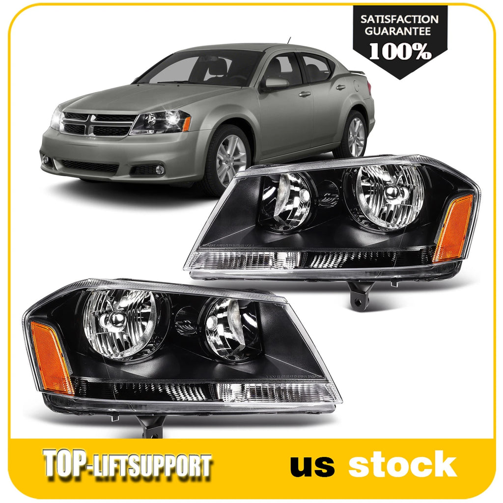 Set of 2 Headlight Assemblies for Dodge Avenger (2008–2014) Black Housing