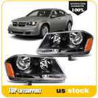 Set of 2 Headlight Assemblies for Dodge Avenger (2008–2014) Black Housing