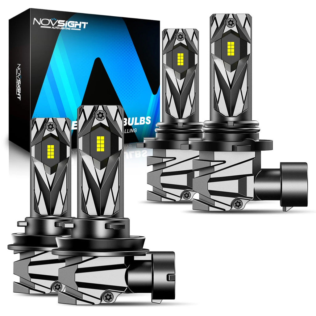 Set of 4 NOVSIGHT 9005 H11 LED Headlight Bulbs Kit 6500K 16000LM for Vehicles