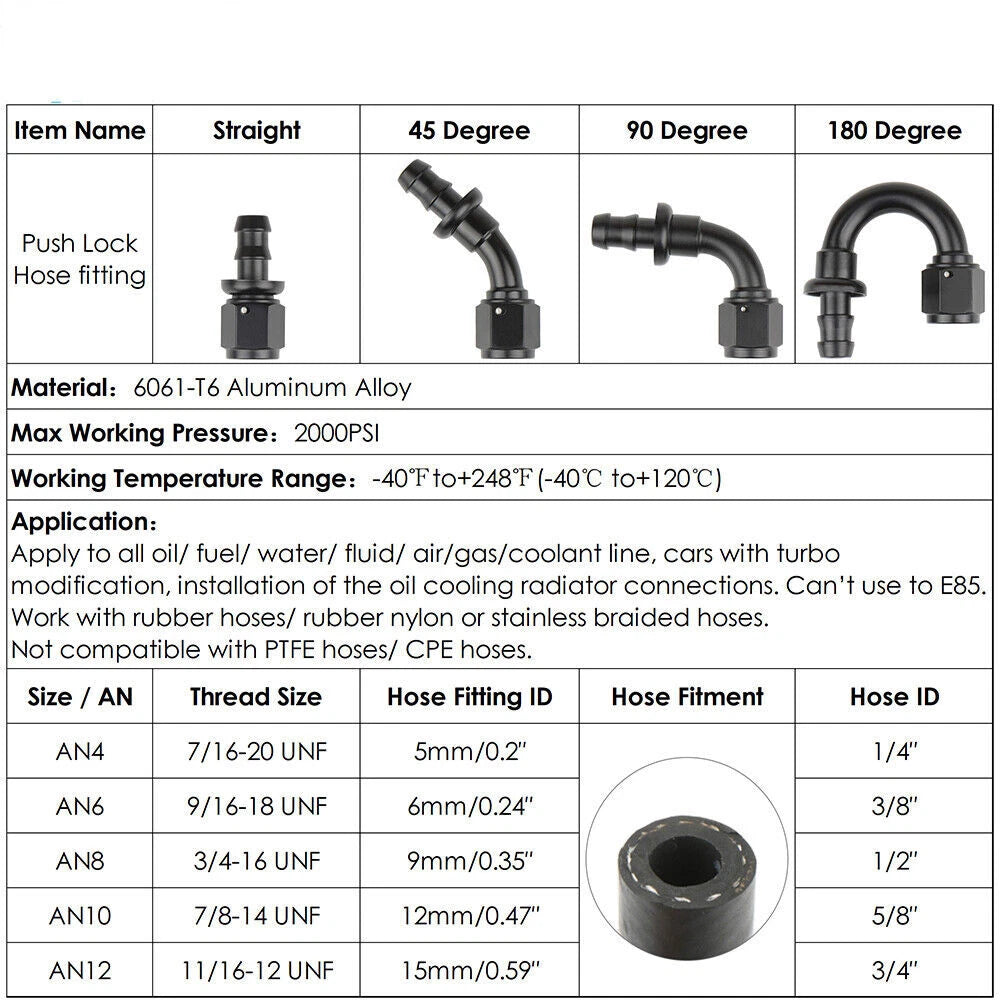 Push-On Lock Hose Fitting 8AN to 1/2 In Barb for Fuel Line (180°)
