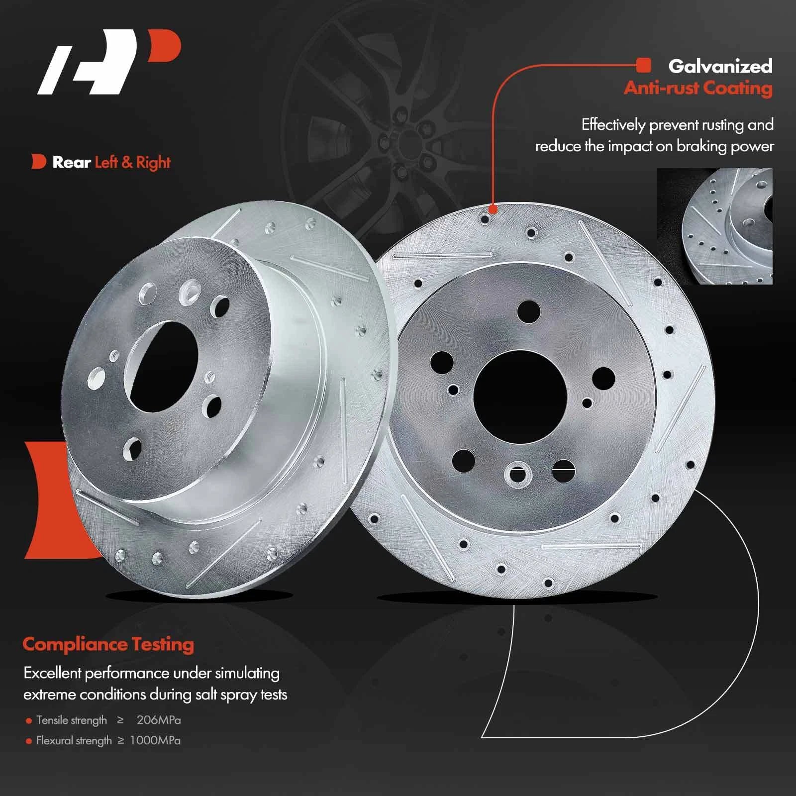Rear Drilled Brake Rotors & Ceramic Pads for Toyota Camry (2007–2011)