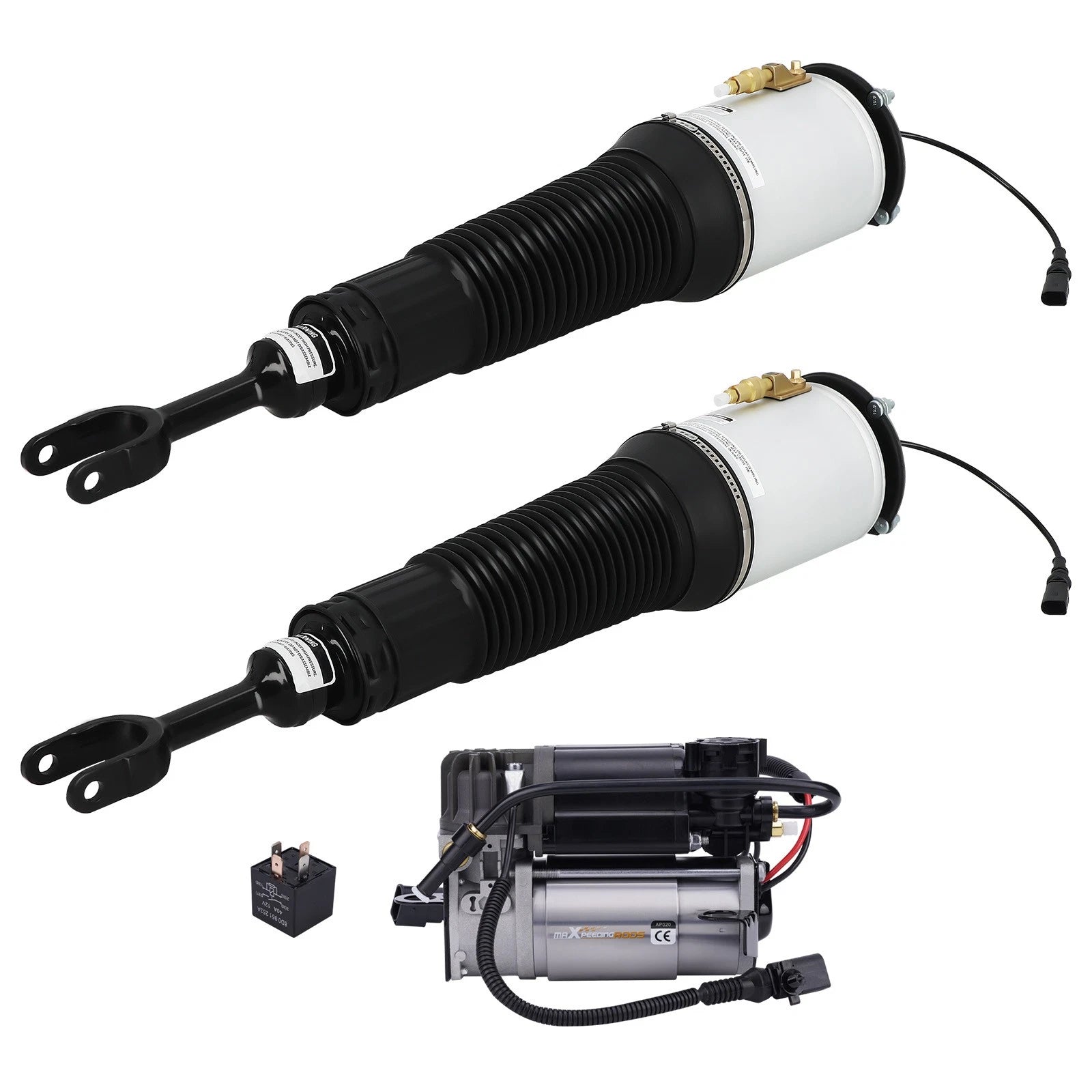 Pair Front Air Suspension Struts + Compressor Pump for Audi A8 S8 (2003–2010)