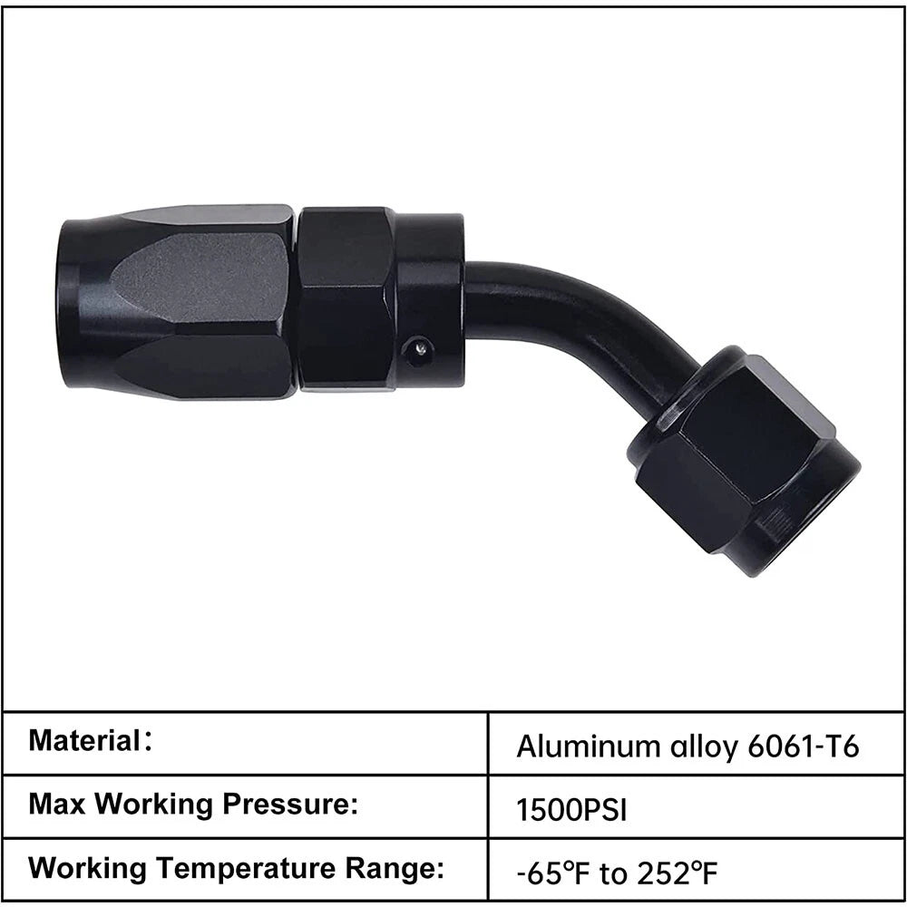 Set of 5 8AN 45 Degree Swivel Hose End Fittings with Adjustable Wrench