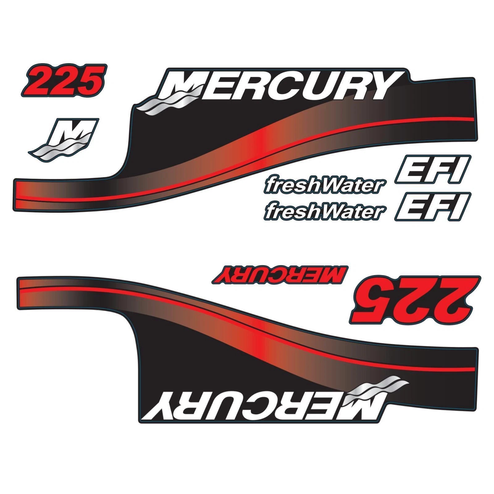 Decal Set for Mercury 225 HP Outboard Motor (FreshWater EFI)