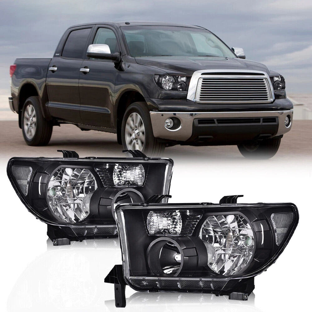 Clear Black Headlights for Toyota Tundra, Sequoia (2007–2017)