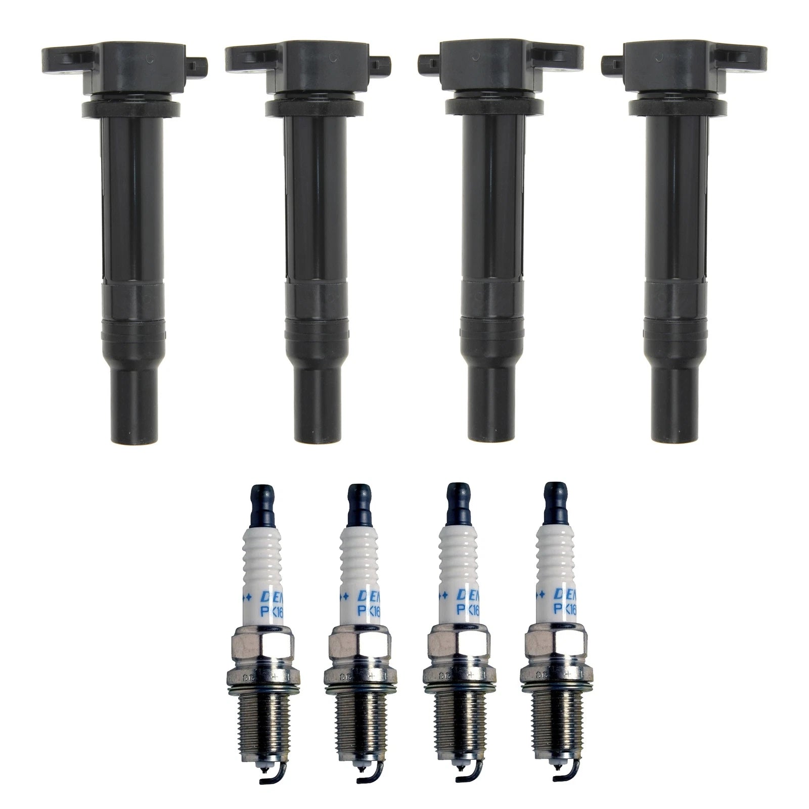 Set of 4 Ignition Coils & Spark Plugs for Hyundai Kia L4 (Denso)
