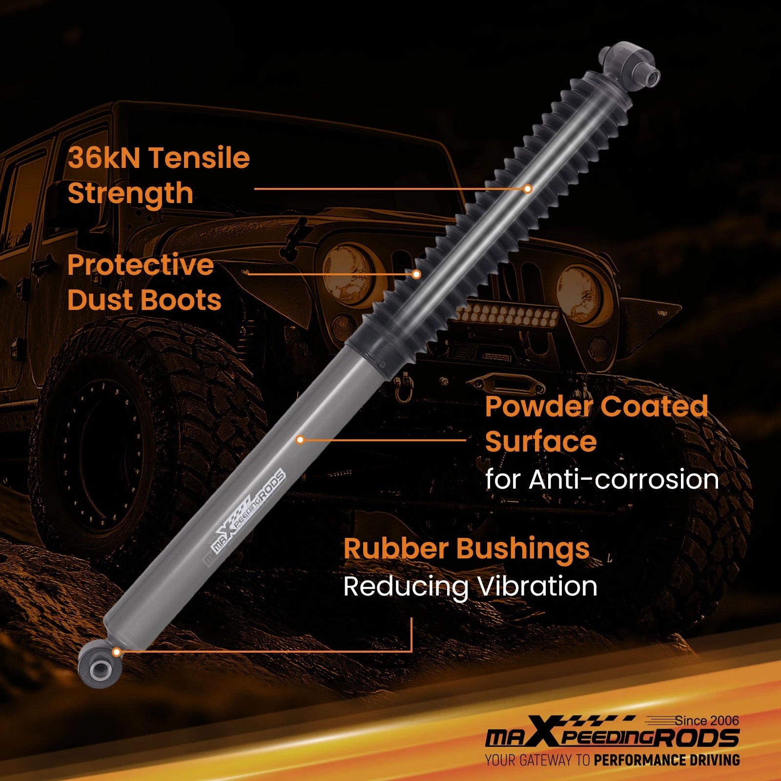 0-1" Lift G1 Rear Shock Absorbers for Jeep Wrangler 4WD (2018–2024)
