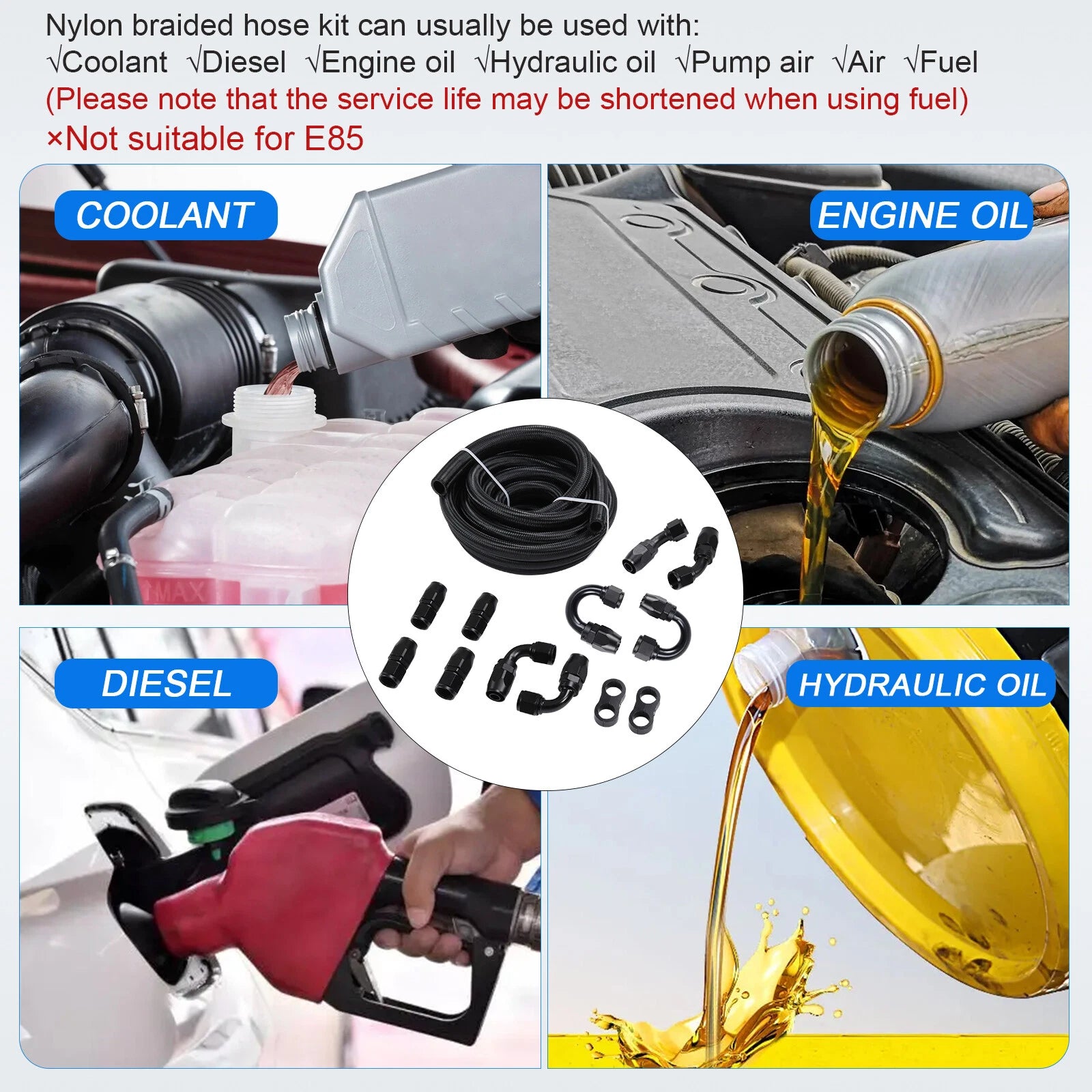 Fuel Line Hose Fitting Kit for Universal Applications (20FT, 10AN, 5/8")