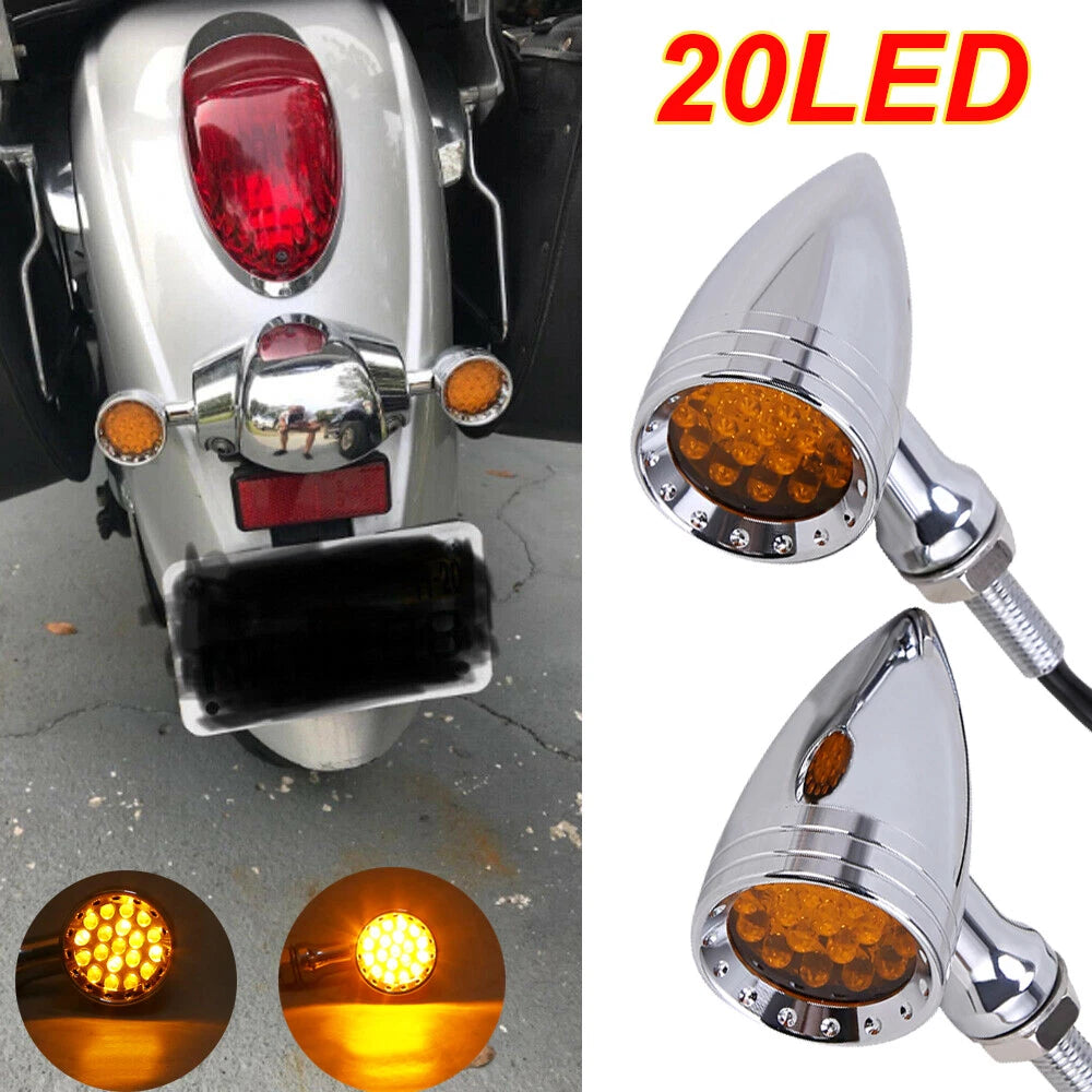 2X LED Chrome Bullet Brake Turn Signal Lights for Bobber Cafe Racer