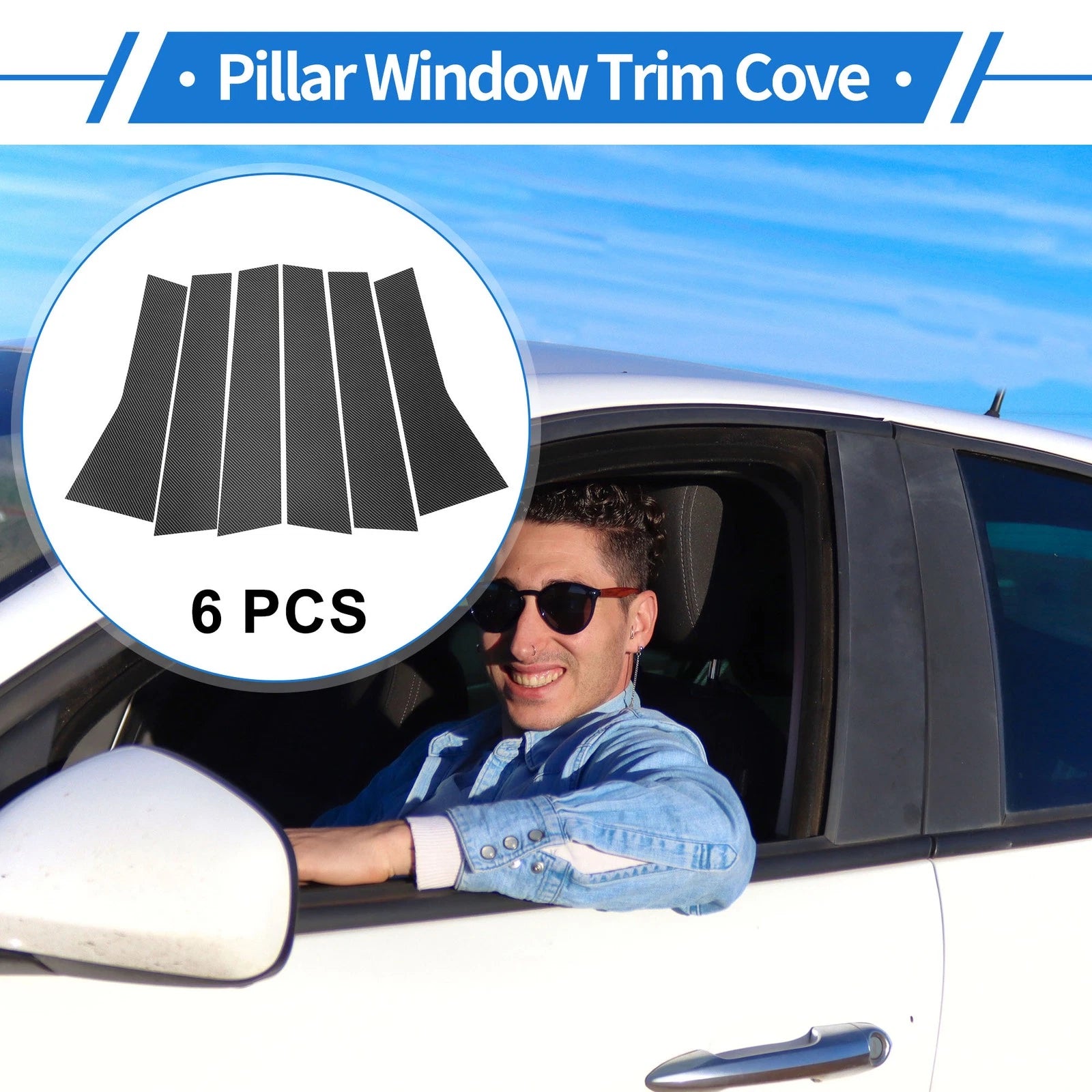 6 Pcs Door Pillar Window Trim for Mitsubishi (Carbon Fiber Pattern)