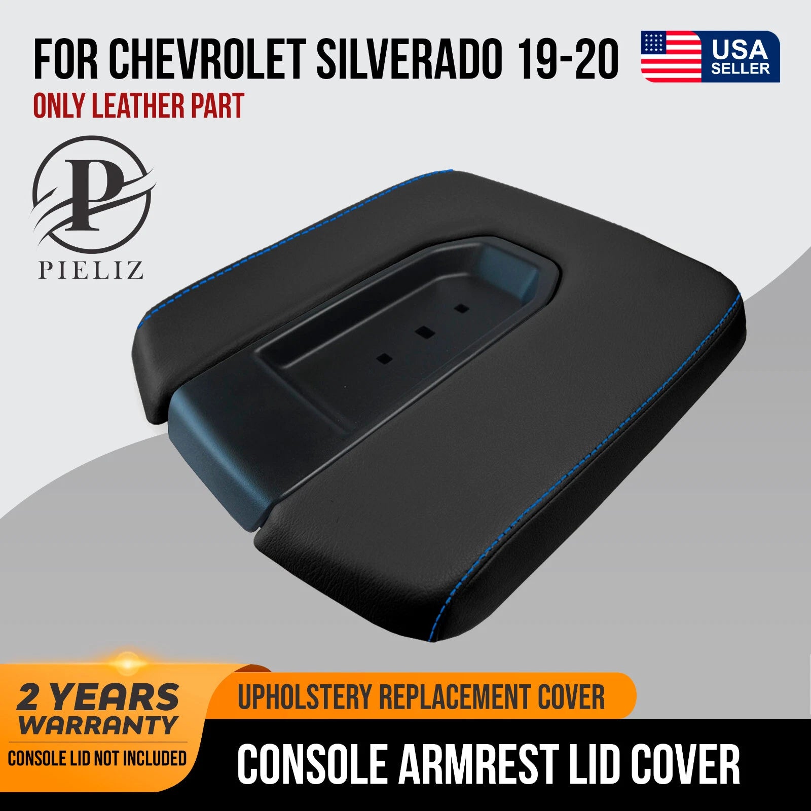 Leather Console Lid Cover for Chevrolet Silverado (2019–2020) - Blue Stitch