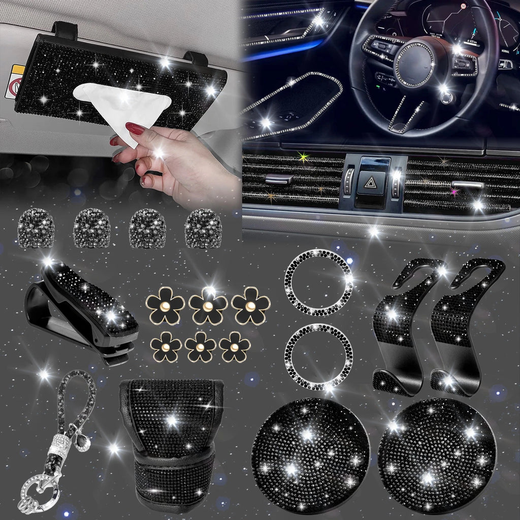 Engine Button Ring Tissue Holder for Black Bling Rhinestone Decor Kit (—)