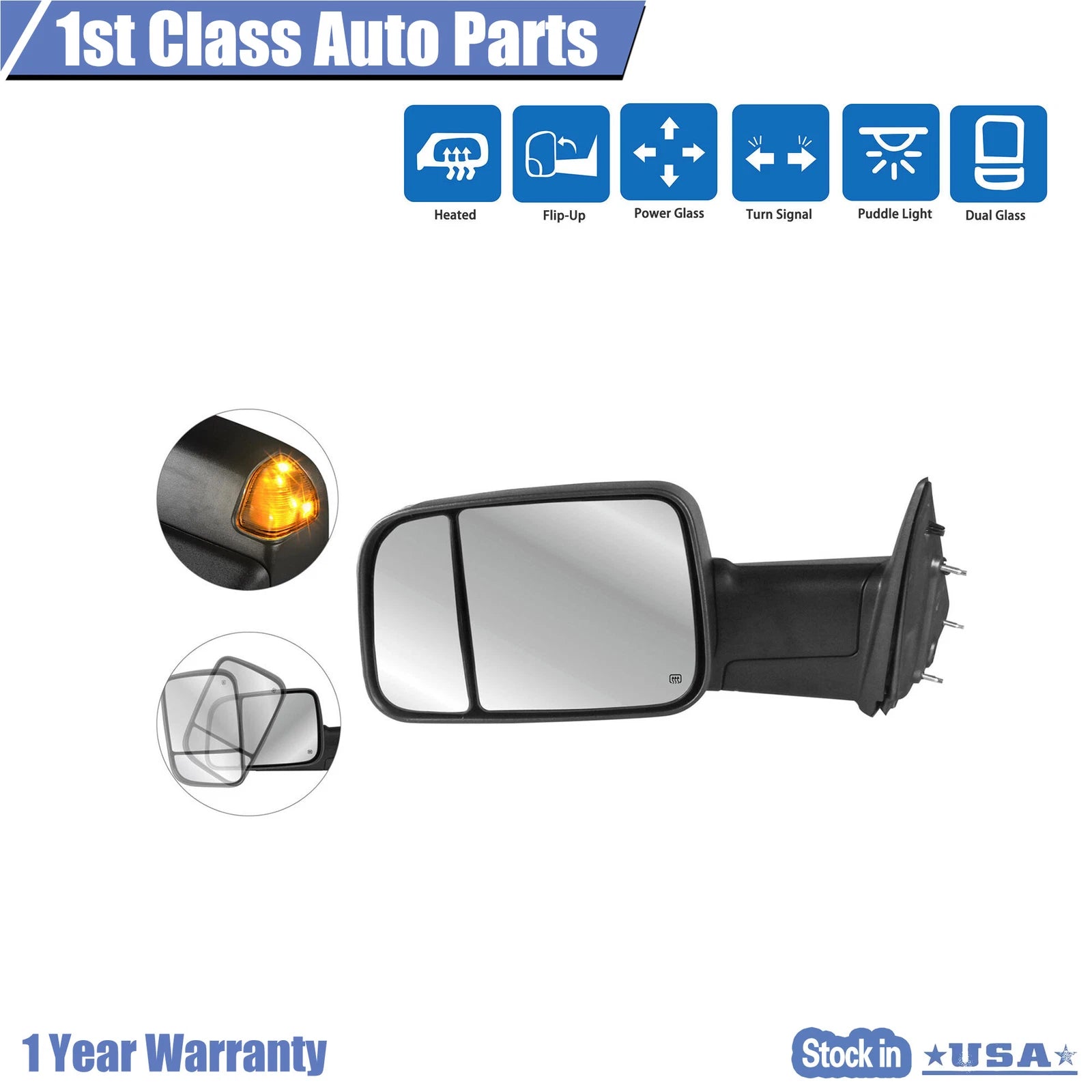 Left Power Heated Signal Puddle Light Mirror for Ram 1500 2500 3500 (2013–2017)