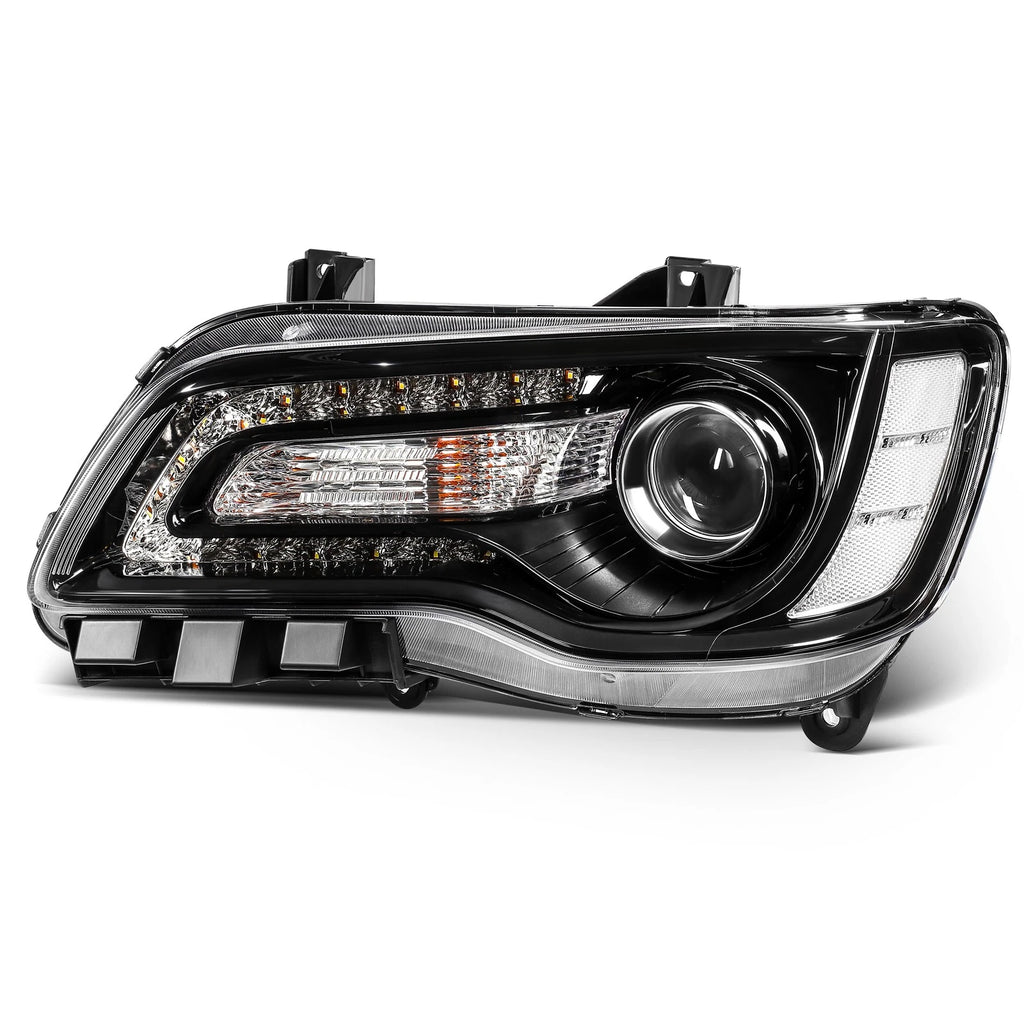 2X Headlights with Bulbs for Chrysler 300 (2015–2023) Black