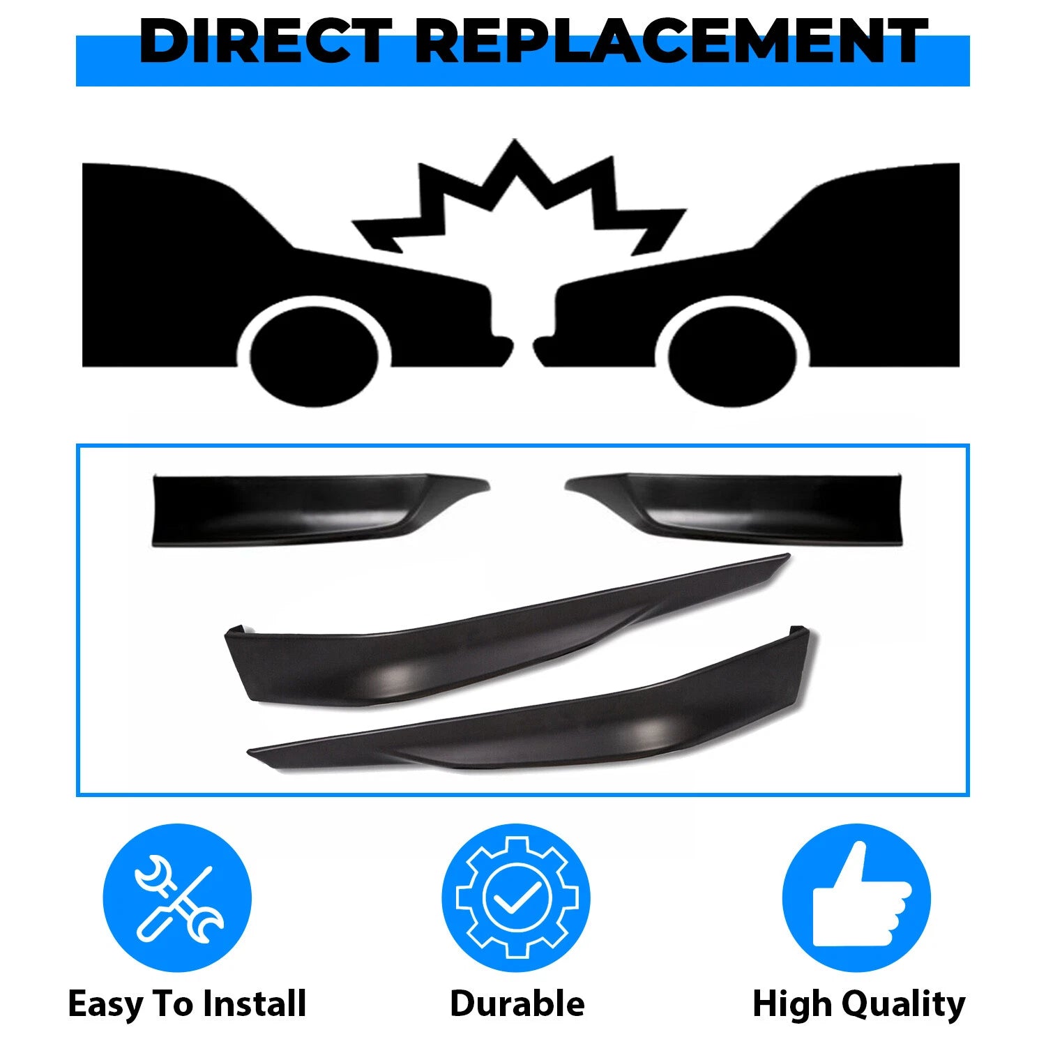 Matte Black Front and Rear Bumper Spoiler Lip for Honda Accord (2013–2015)