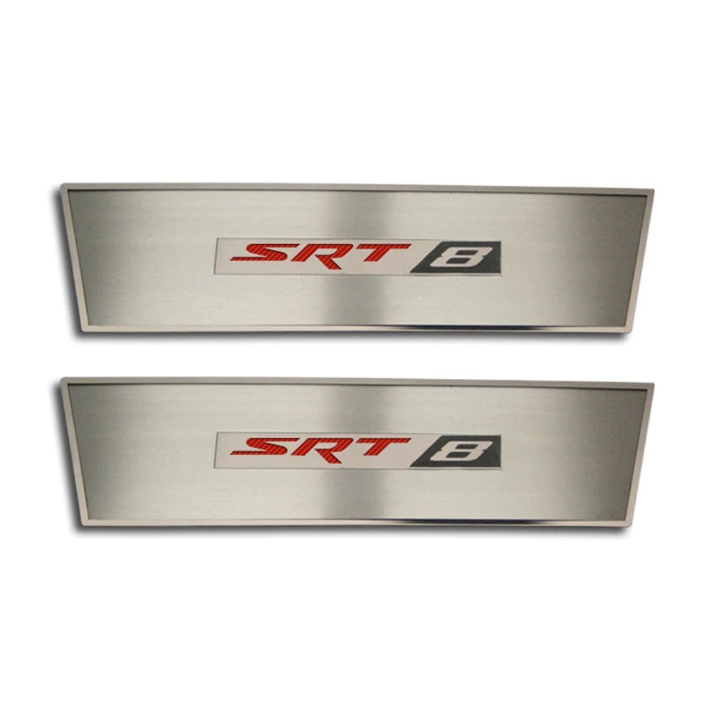 Stainless Door Badges w/Dark Blue Solid Vinyl "SRT 8" Inlay for 09-14 Challenger