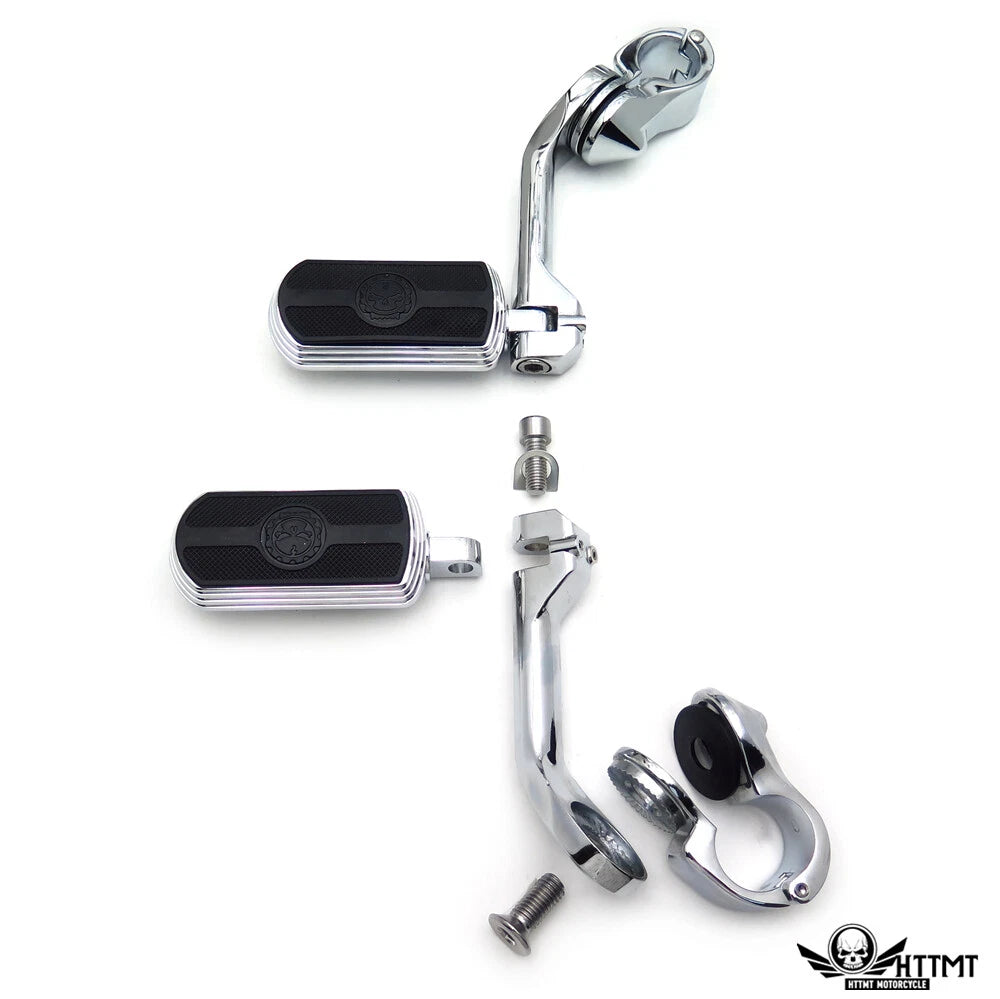 5" Angled Gear Skull Foot Pegs for Harley Sportster (32mm, 1.25" Clamp)