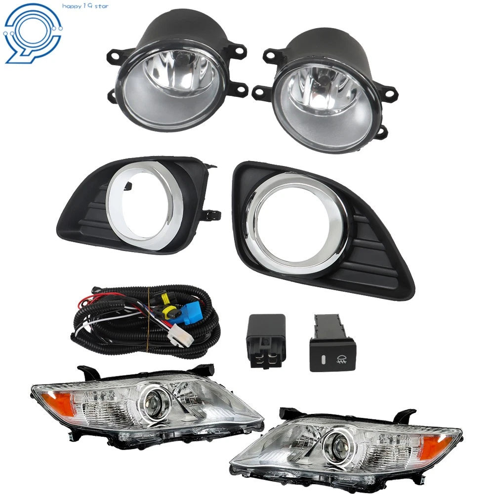 Front Headlights Chrome + Fog Lights Switch w/Cover for Toyota Camry (2010–2011)