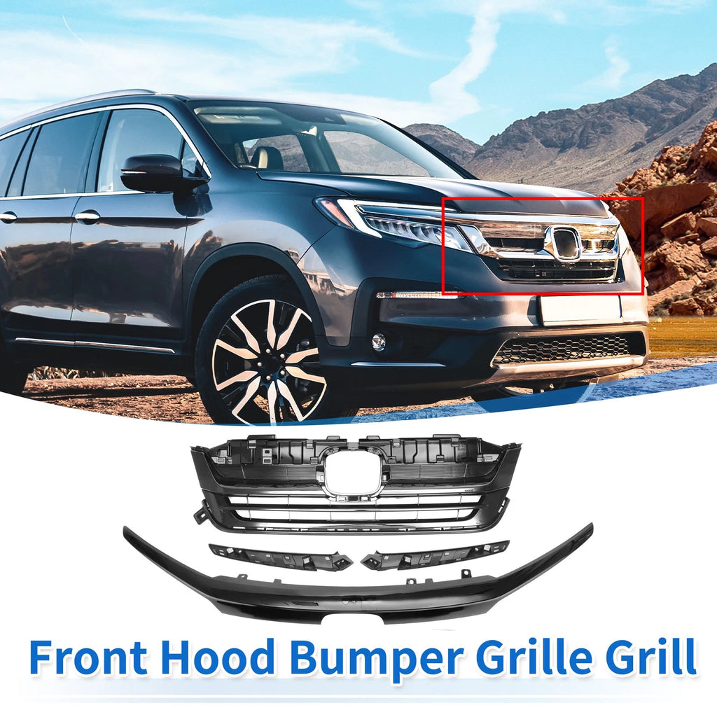 Front Bumper Grille for Honda Pilot (2019–2020) - Black, Set of 1
