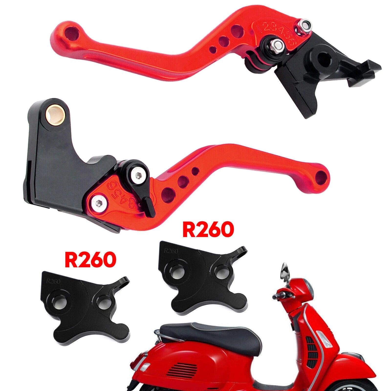 Short Clutch Brake Lever for Vespa GTS 300 Super (2008–2023) Red T9