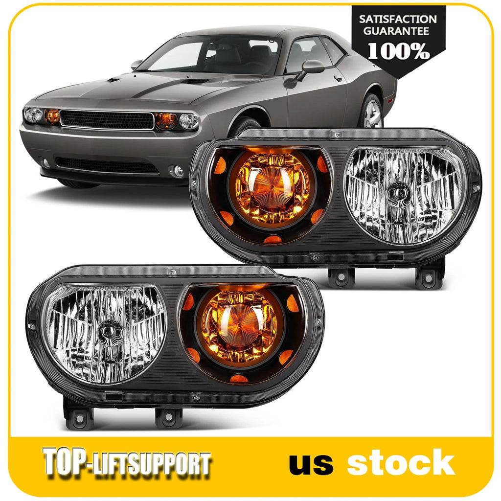 Set of 2 Halogen Black Headlights for Dodge Challenger (2008–2014)