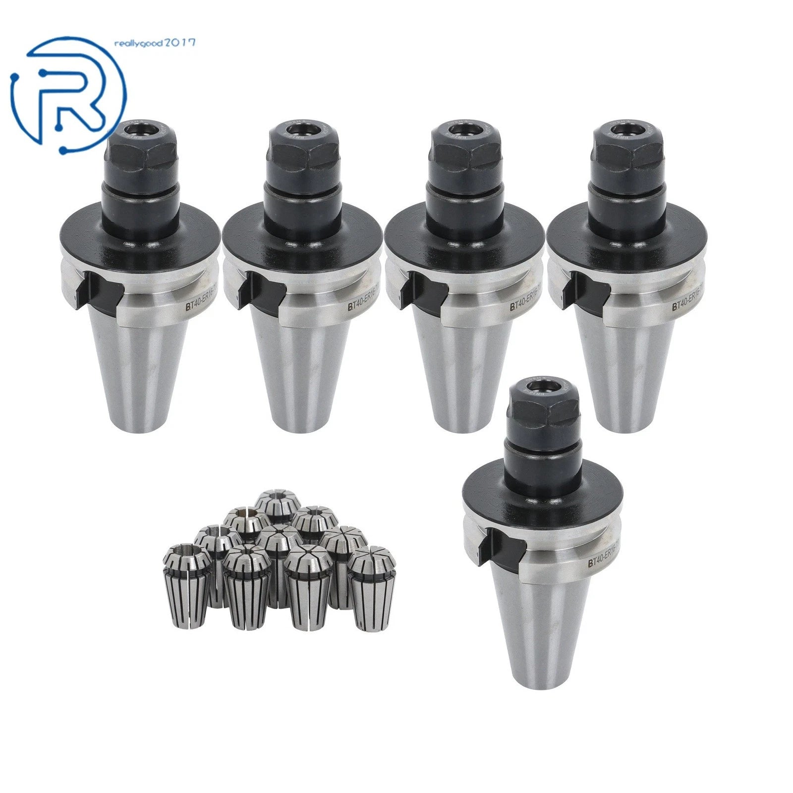 Set of 5 BT40 ER16 Collet Chucks & 10 ER16 Collets for CNC Milling
