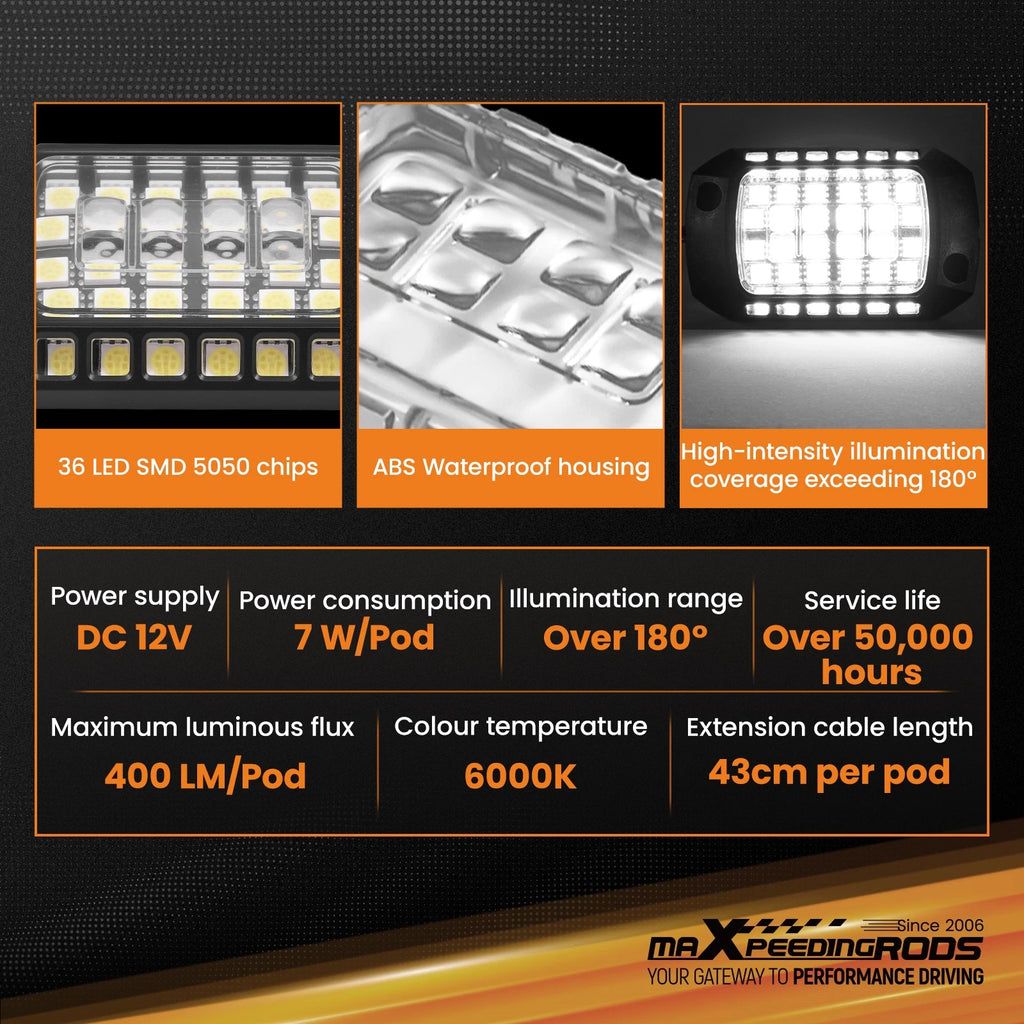 12x White LED Rock Lights for Offroad SUV