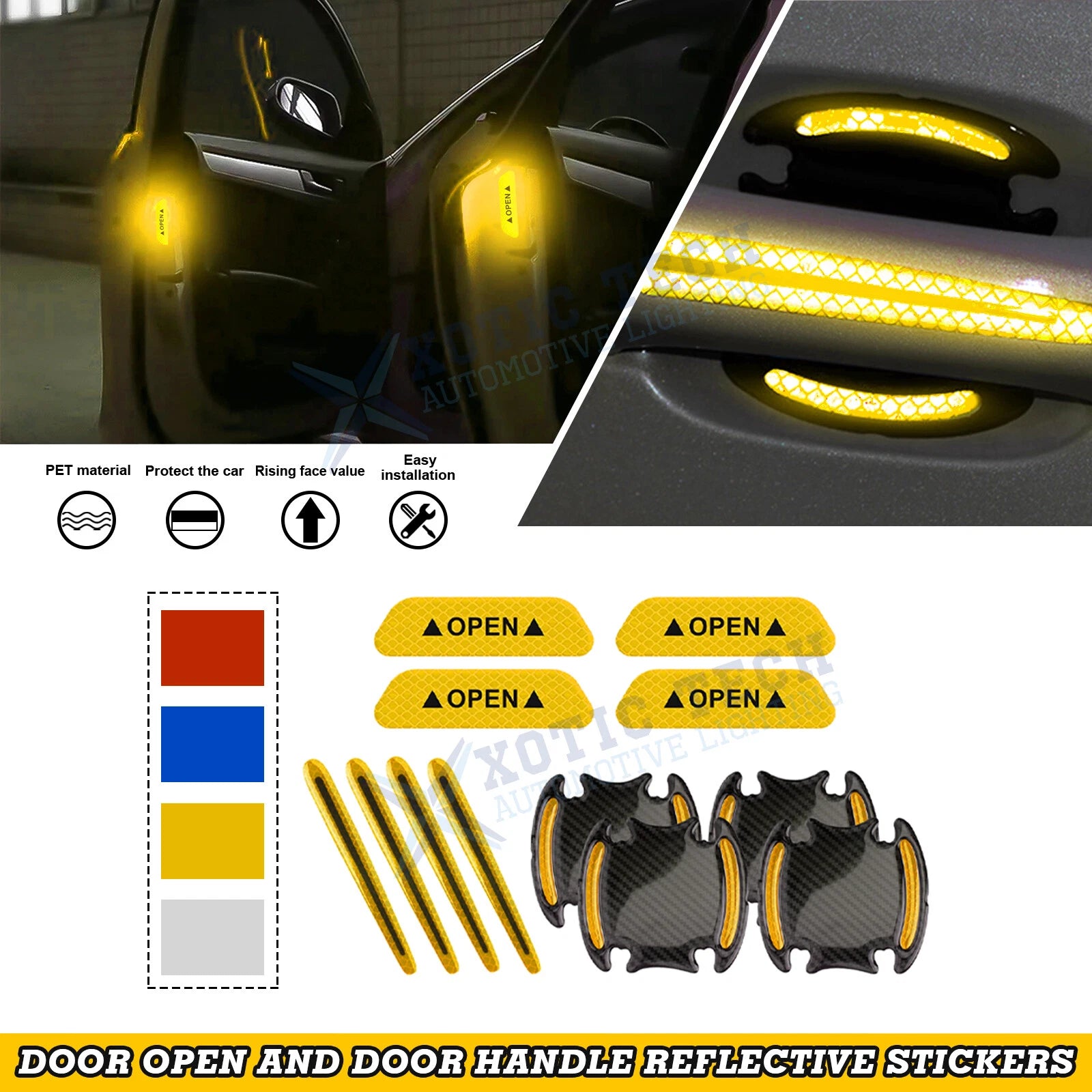 Warning Reflective Night Safety Stickers for Auto Door Open Handle Bowl (2020–2024)