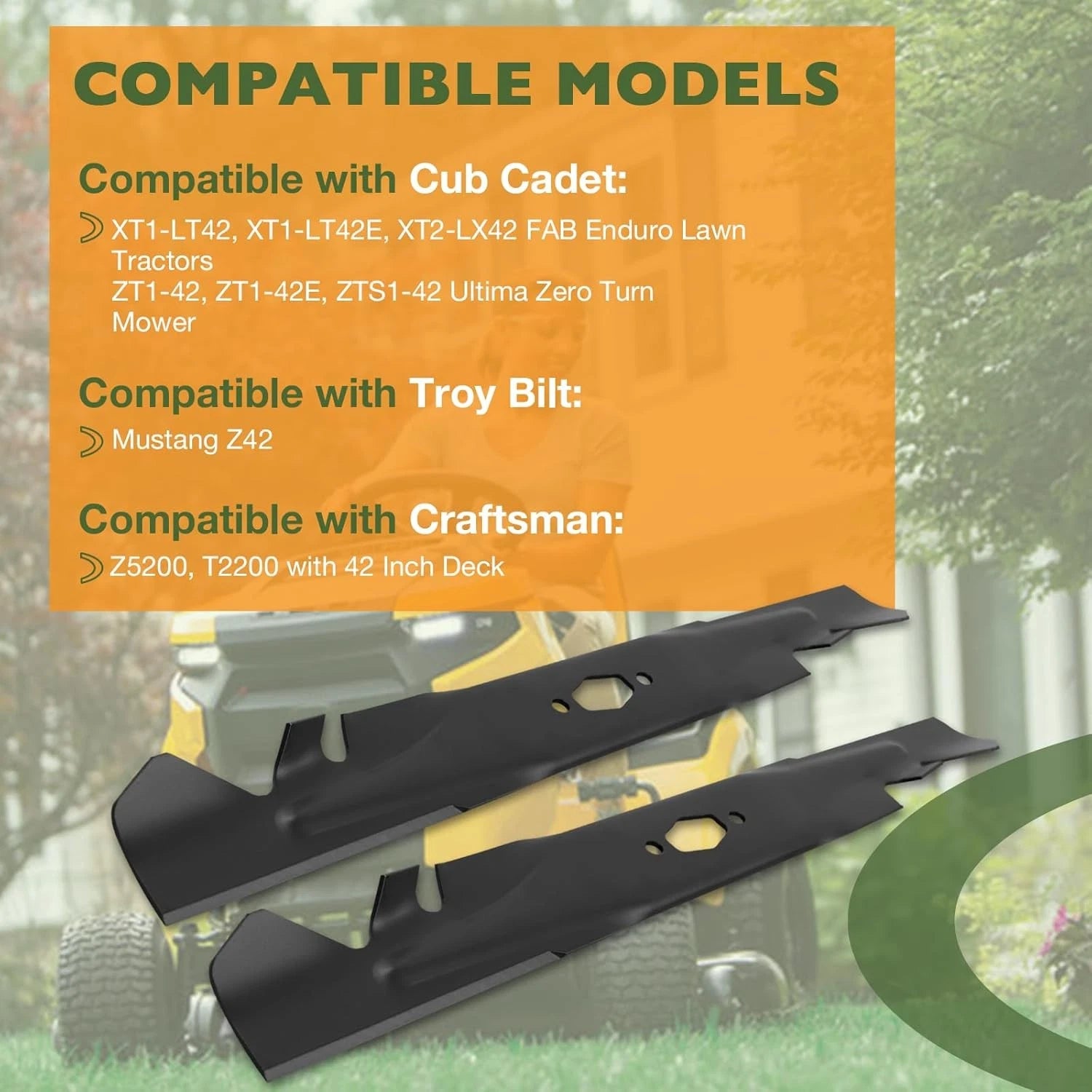 Set of 2 Mulching Blades for Cub Cadet XT1-LT42 XT2-LT42