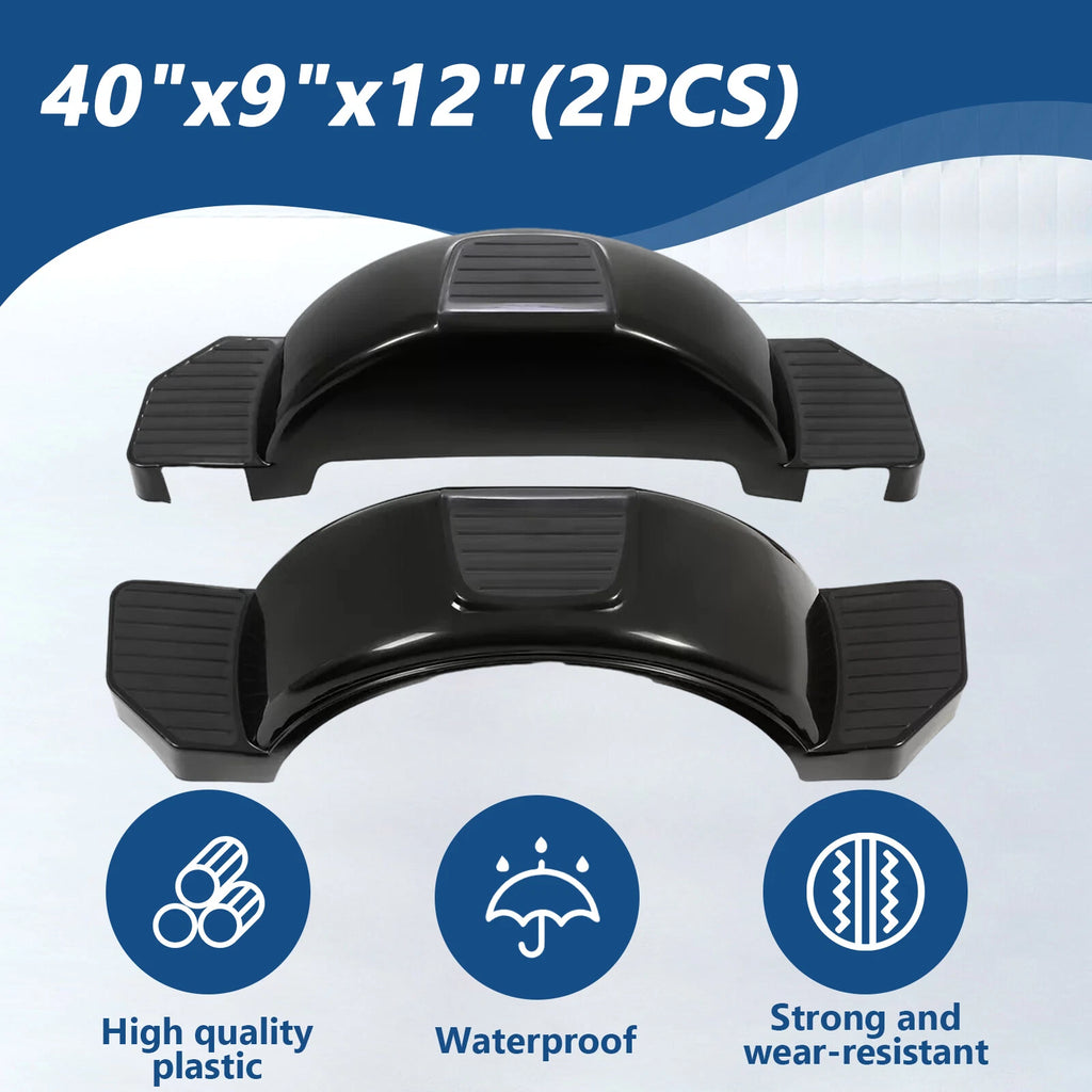 2 Single Axle Trailer Fenders for Boat (13" Wheels, Glossy Black)