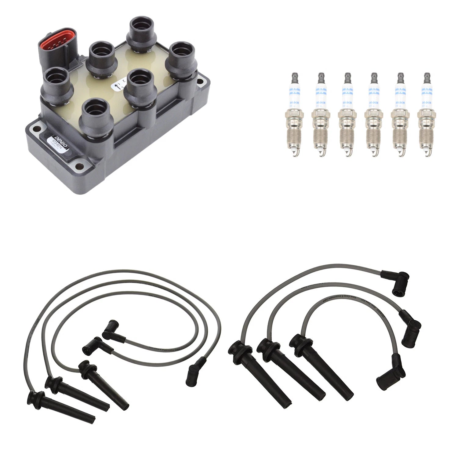 Set of 6 Denso Ignition Coil Wires & Bosch Platinum Spark Plugs for Mazda MPV (1990–1998)