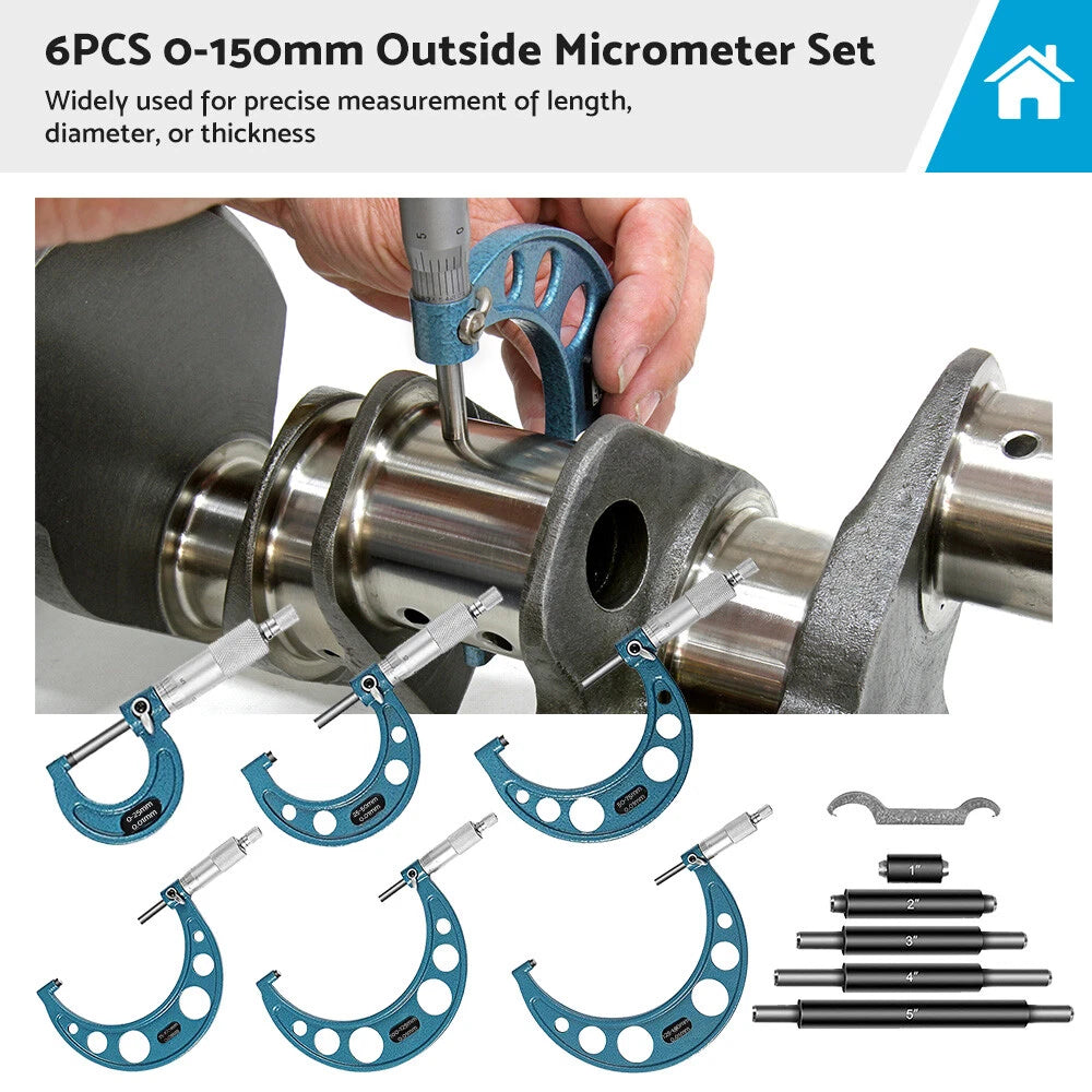 6pcs Outside Micrometer Set 0-150mm Carbide 0.01mm for Machinists