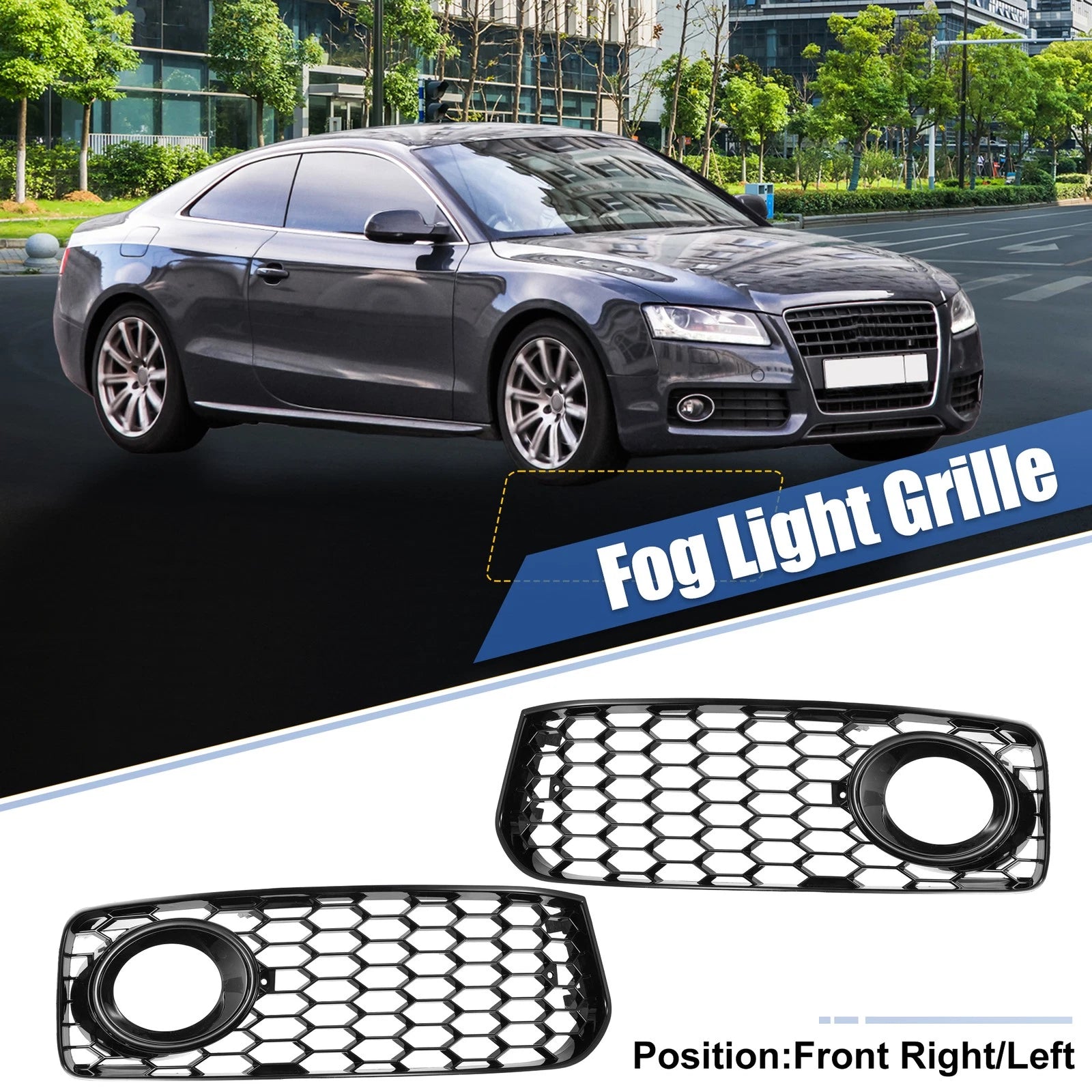 Pair Front Fog Light Mesh Grill Cover for Audi A5 S-Line (2008–2012)