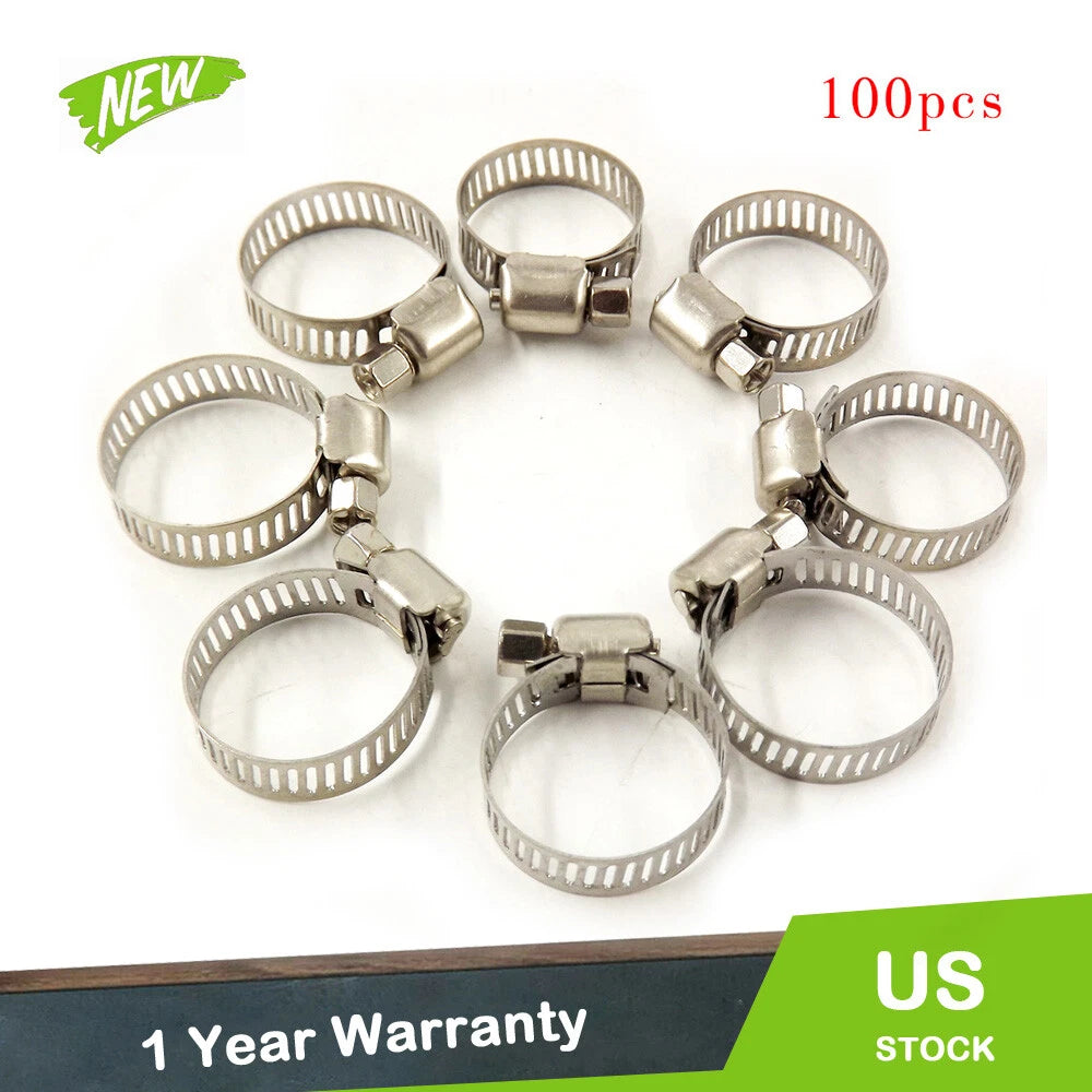 100 Pcs Adjustable Stainless Steel Drive Hose Clamps for Fuel Line (N/A)