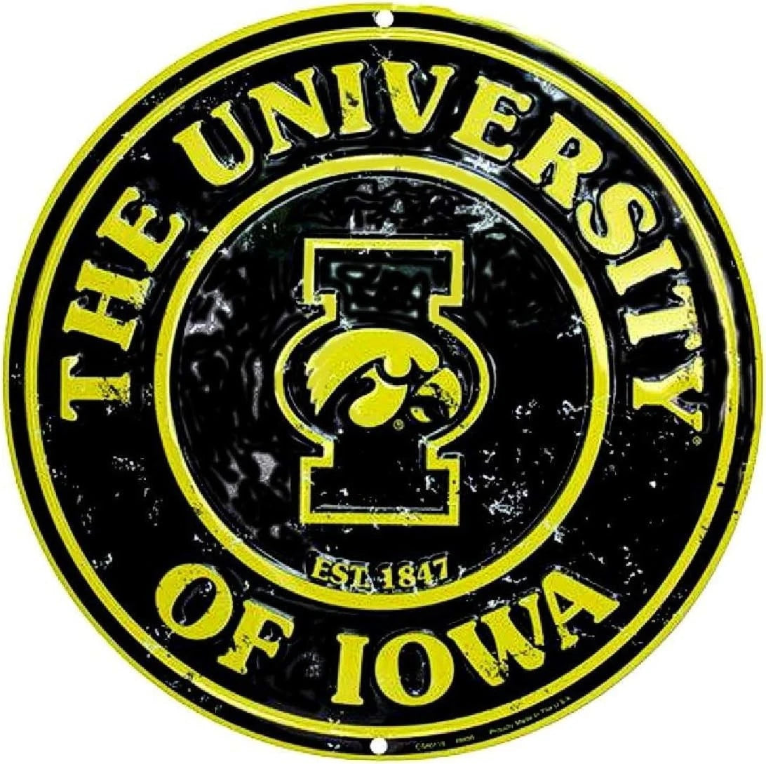 12" Round Metal Embossed Sign for University of Iowa Hawkeyes
