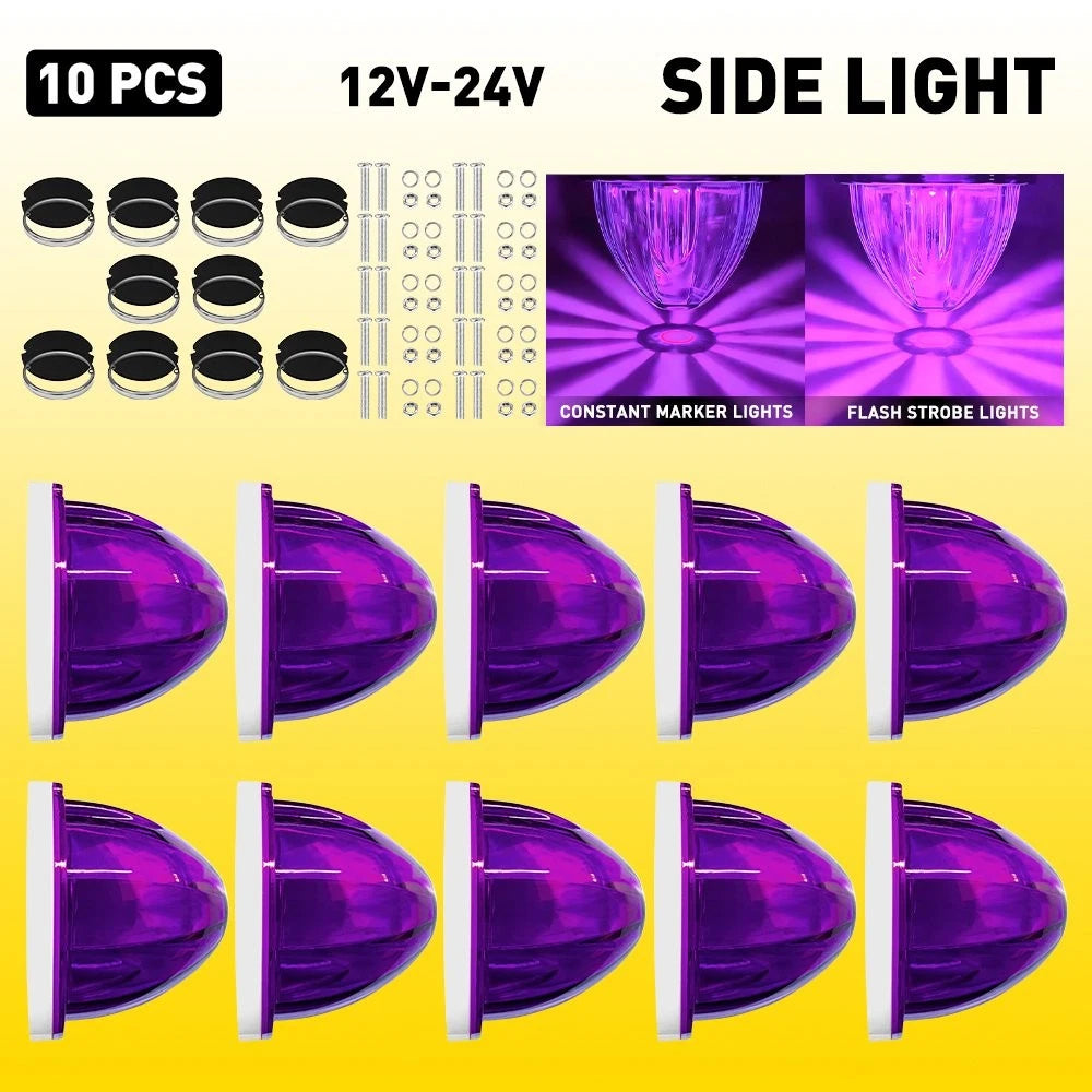 10 Purple LED Strobe/Steady Side Marker Lights for Cab Roof