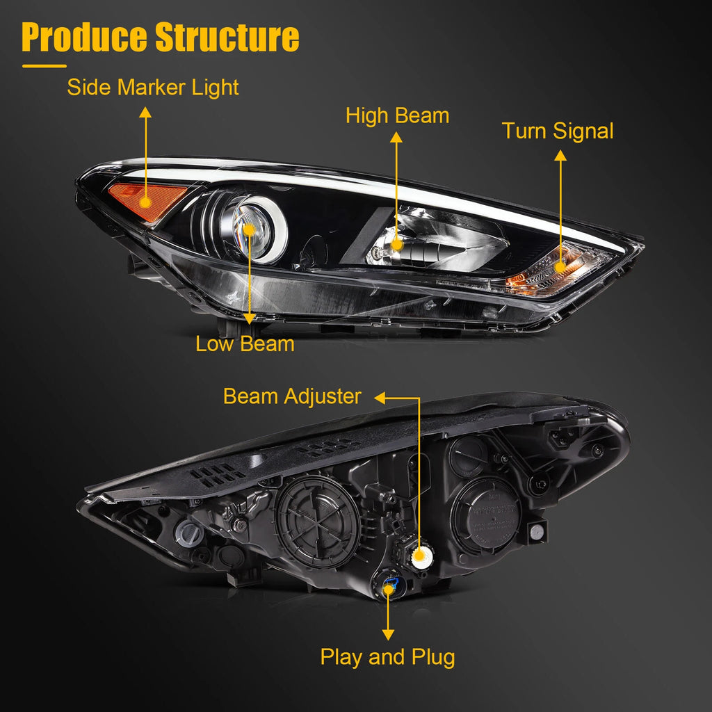 Headlamp Pair for Hyundai Tucson (2016–2018) with Bulbs